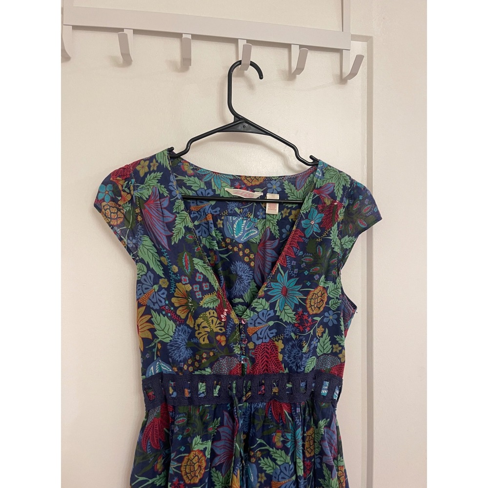 Vintage Y2K Cotton Purple Midi Dress‎ Boho Floral Cottagecore